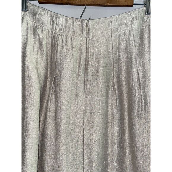 J. JILL Shimmer Pintuck Pleat Skirt A-Line Knee Length Metallic Beige Size 14 - Picture 7 of 16